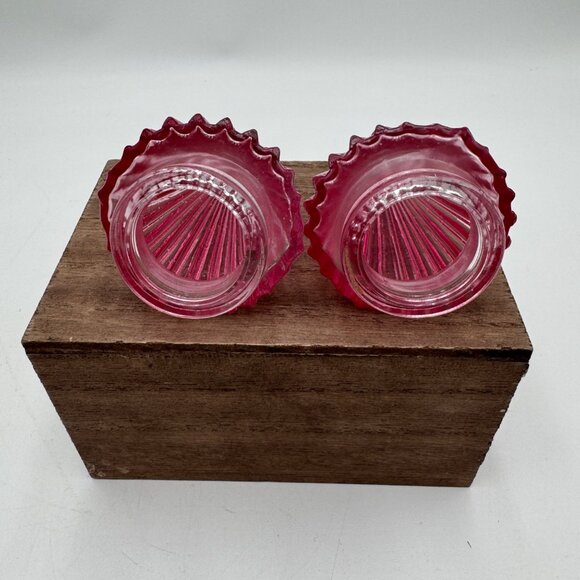 Pink glass Christmas trees rigged surface set of two small - Picture 8 of 10